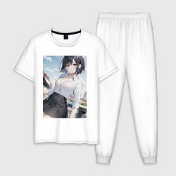 Пижама хлопковая мужская Anime girl in town, цвет: белый