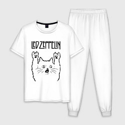 Пижама хлопковая мужская Led Zeppelin - rock cat, цвет: белый