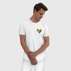 Пижама хлопковая мужская Сердце из фигур тетрис, цвет: белый — фото 2