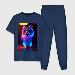 Пижама хлопковая мужская Сова неоновая, цвет: тёмно-синий