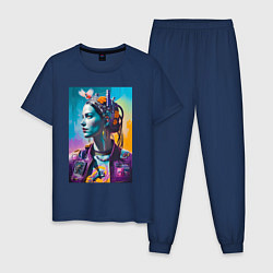 Пижама хлопковая мужская Королева киберпанка - нейросеть, цвет: тёмно-синий
