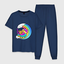 Пижама хлопковая мужская Радужная волна и пушистый котик, цвет: тёмно-синий