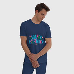 Пижама хлопковая мужская Надпись happy birthday, цвет: тёмно-синий — фото 2