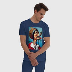 Пижама хлопковая мужская Портрет Сальвадора Дали - нейросеть, цвет: тёмно-синий — фото 2