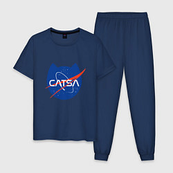 Пижама хлопковая мужская Коты - исследователи Космоса, цвет: тёмно-синий