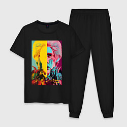 Пижама хлопковая мужская Andy Warhol - self-portrait - neural network, цвет: черный