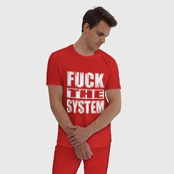 Пижама хлопковая мужская SoD - f**k the system, цвет: красный — фото 2