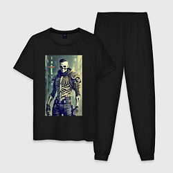 Пижама хлопковая мужская Cool skeleton - cyberpunk - neural network, цвет: черный