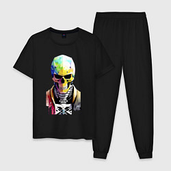 Пижама хлопковая мужская Skull - cyberpunk - watercolor, цвет: черный