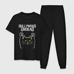 Пижама хлопковая мужская Hollywood Undead rock cat, цвет: черный