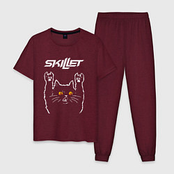 Пижама хлопковая мужская Skillet rock cat, цвет: меланж-бордовый