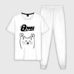 Пижама хлопковая мужская David Bowie - rock cat, цвет: белый