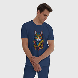 Пижама хлопковая мужская Котяра разноцветный, цвет: тёмно-синий — фото 2