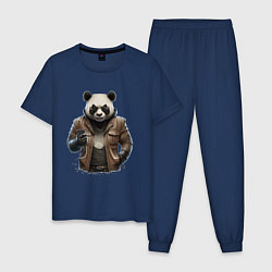 Пижама хлопковая мужская Крутая панда, цвет: тёмно-синий