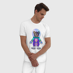Пижама хлопковая мужская Мишка космонавт, цвет: белый — фото 2