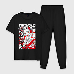 Пижама хлопковая мужская Незуко комадо - клинок, цвет: черный