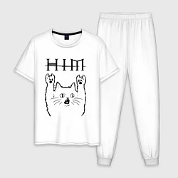 Пижама хлопковая мужская HIM - rock cat, цвет: белый