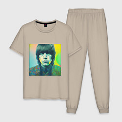 Пижама хлопковая мужская Brian Jones Pop Glitch Art, цвет: миндальный