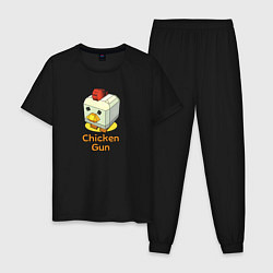 Пижама хлопковая мужская Chicken Gun: цыпленок, цвет: черный