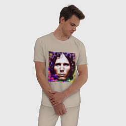 Пижама хлопковая мужская Jim Morrison Glitch 25 Digital Art, цвет: миндальный — фото 2