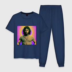 Пижама хлопковая мужская Jim Morrison Galo Glitch Art, цвет: тёмно-синий