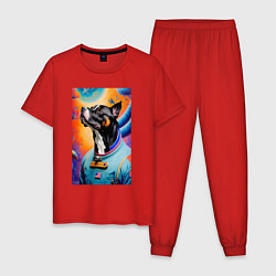 Пижама хлопковая мужская Пёс-космонавт - нейросеть, цвет: красный