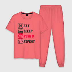 Пижама хлопковая мужская Eat sleep rush b repeat, цвет: коралловый