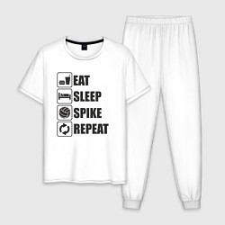 Пижама хлопковая мужская Eat sleep spike, цвет: белый
