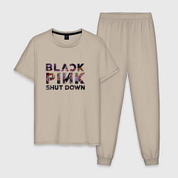 Пижама хлопковая мужская Blackpink logo Jisoo Lisa Rose Jennie, цвет: миндальный