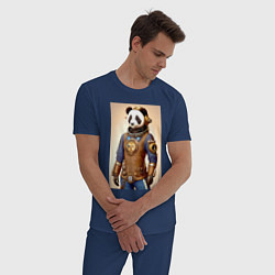 Пижама хлопковая мужская Cool panda - steampunk - neural network, цвет: тёмно-синий — фото 2