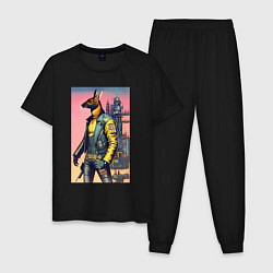 Пижама хлопковая мужская Kangaroo - cyberpunk - neural network - art, цвет: черный