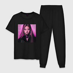 Пижама хлопковая мужская Blackpink Jennie аниме рисунок, цвет: черный