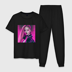 Пижама хлопковая мужская Blackpink Lisa аниме рисунок, цвет: черный