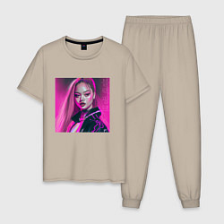 Пижама хлопковая мужская Blackpink Lisa аниме рисунок, цвет: миндальный