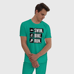 Пижама хлопковая мужская Swim bike run, цвет: зеленый — фото 2