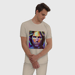 Пижама хлопковая мужская Jim Morrison neon portrait art, цвет: миндальный — фото 2