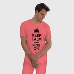 Пижама хлопковая мужская Keep calm and ride on, цвет: коралловый — фото 2