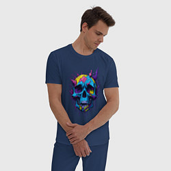 Пижама хлопковая мужская Череп с брызгами краски, цвет: тёмно-синий — фото 2