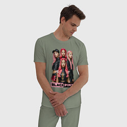 Пижама хлопковая мужская Блэкпинк постер, цвет: авокадо — фото 2