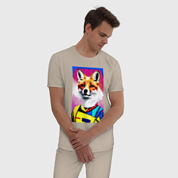 Пижама хлопковая мужская Fox - pop art - fashionista, цвет: миндальный — фото 2