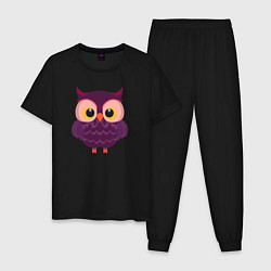 Пижама хлопковая мужская Сиреневая сова с большими глазами, цвет: черный