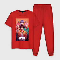 Пижама хлопковая мужская BTS kpop anime, цвет: красный