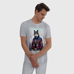Пижама хлопковая мужская Модный волчара - житель Нью-Йорка - нейросеть, цвет: меланж — фото 2