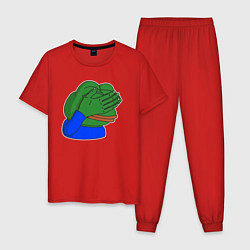 Пижама хлопковая мужская Лягушонок Пепе сильно фэйспалмит, цвет: красный