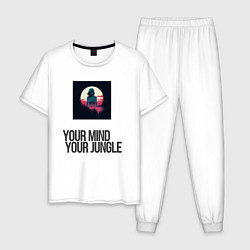 Пижама хлопковая мужская Your mind your jungle, цвет: белый