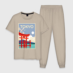 Пижама хлопковая мужская Tokyo - japan, цвет: миндальный