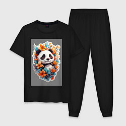 Пижама хлопковая мужская Черно-белая панда, цвет: черный
