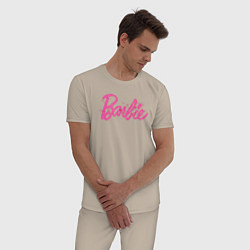 Пижама хлопковая мужская Блестящий логотип Барби, цвет: миндальный — фото 2