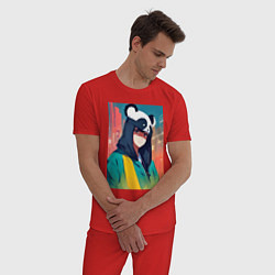 Пижама хлопковая мужская Девчонка-панда - аниме, цвет: красный — фото 2