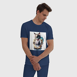 Пижама хлопковая мужская Кот мими, цвет: тёмно-синий — фото 2